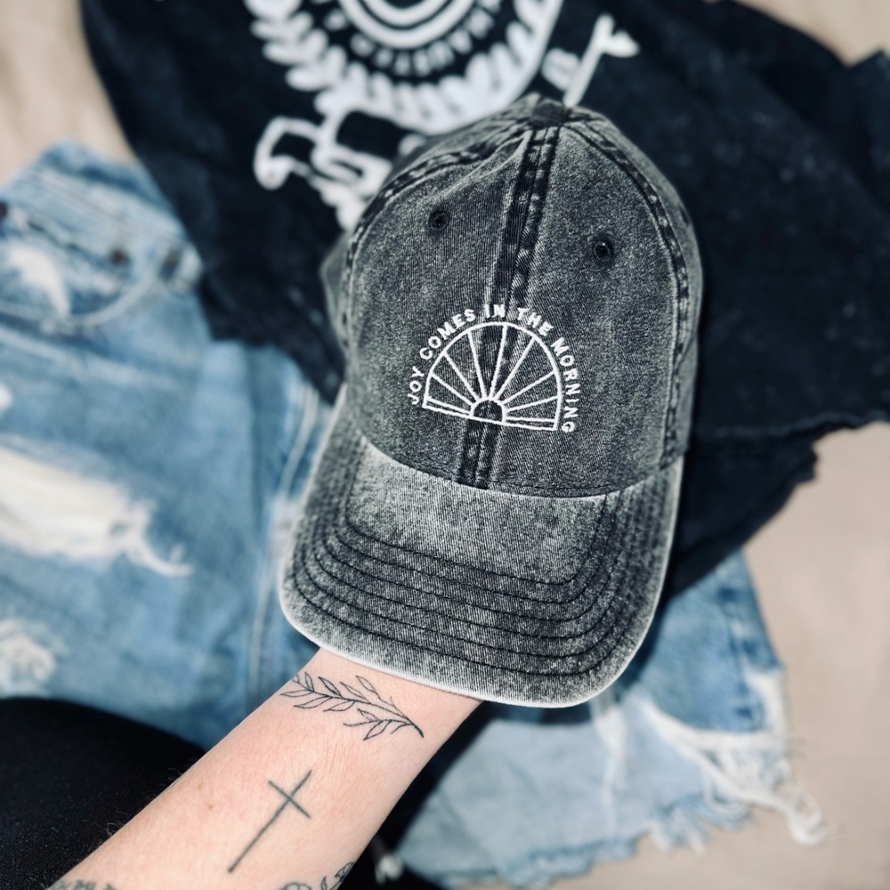 Joy Comes In The Morning Embroidered Hat Christian Denim Baseball Hat